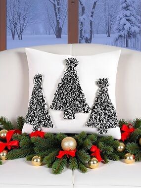 Tosleo Christmas Shag Tree Throw Pillow Covers Set of 2 Dark Green Boho NWT